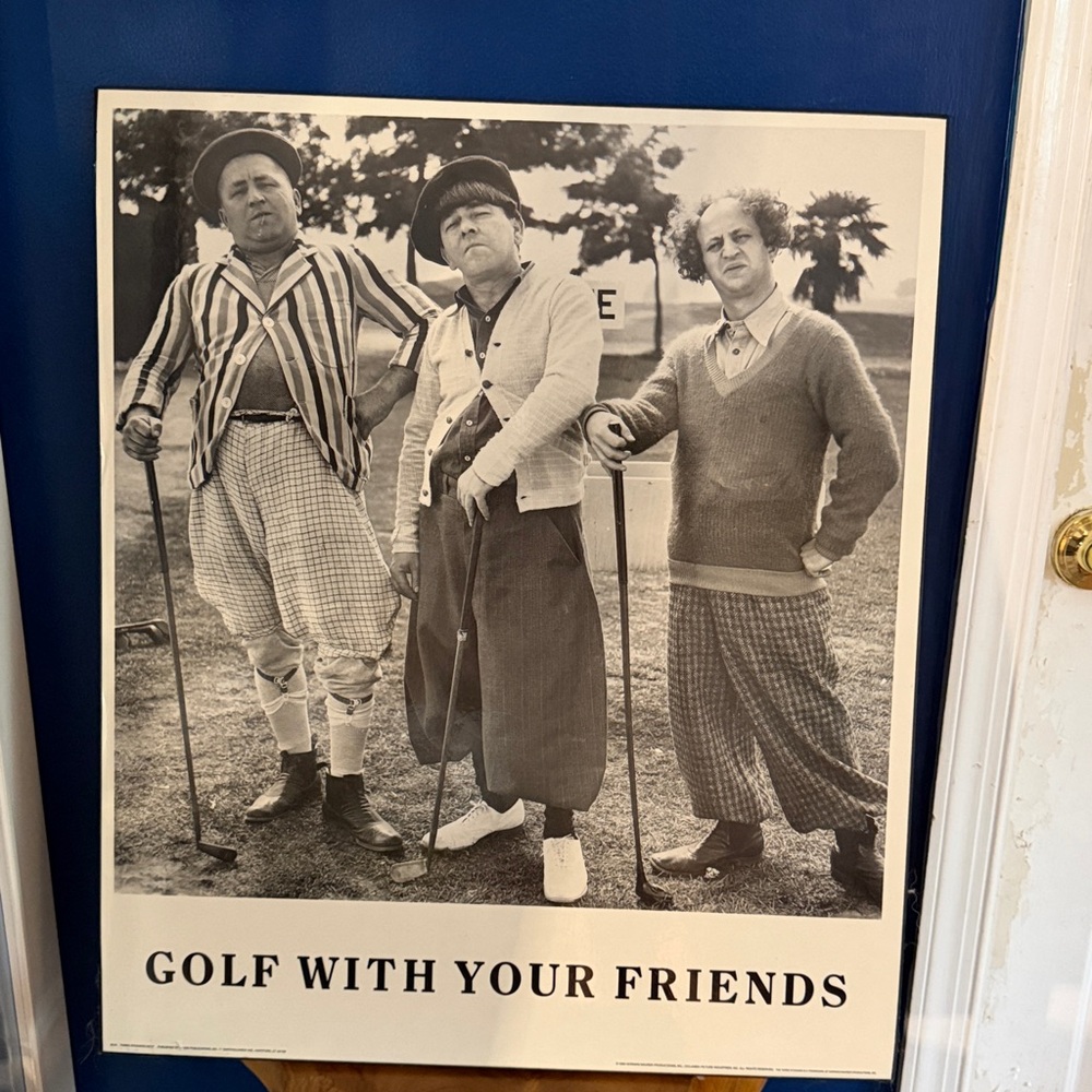 Vintage Three Stooges Golfing with Friends Mounted Poster Print Size 26” x 22”